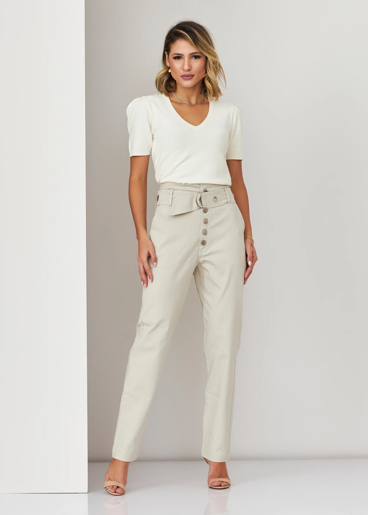 BLUSA TRICOT MANGA CURTA COM FRANZIDO