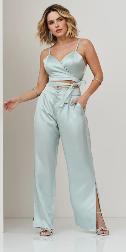 CROPPED DE SEDA COM TRANSPASSE E AMARRAÇÃO