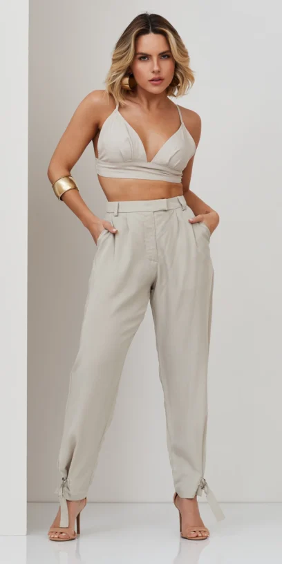 CROPPED DE LINHO LASTEX COSTAS