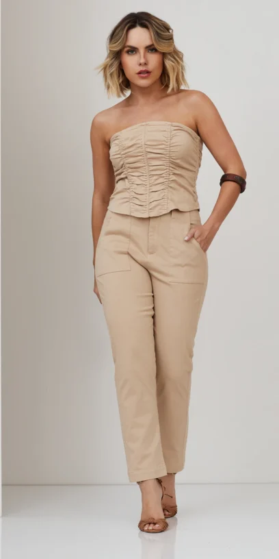 CORSET DE SARJA COM FRANZIDOS