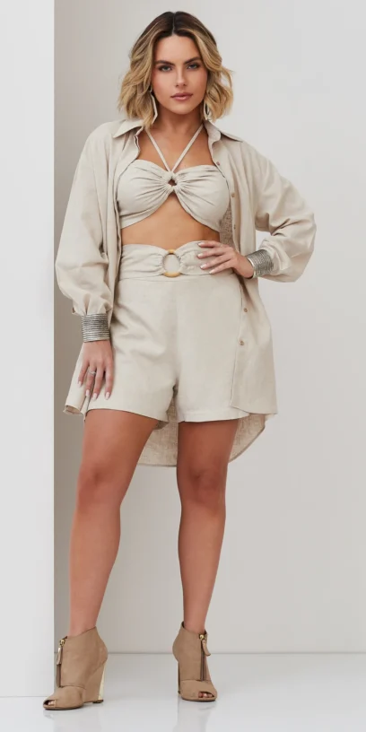 TOP DE LINHO COM ARGOLA E FRANZIDO FRONTAIS