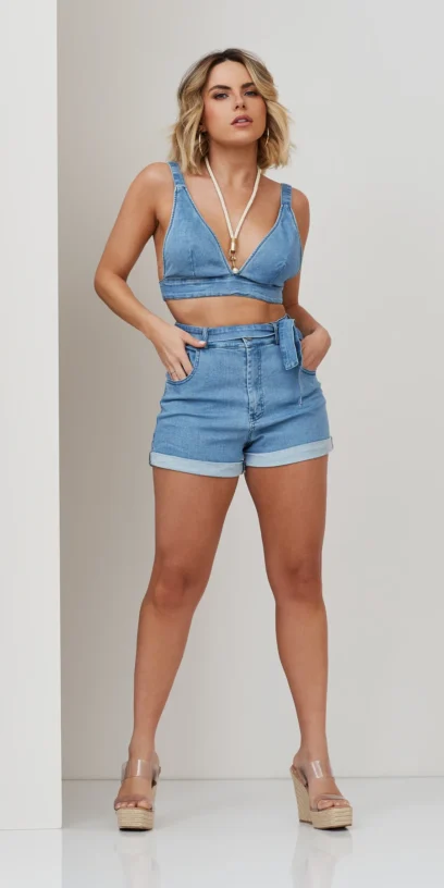 TOP JEANS DECOTE V ABOTOAMENTO COSTAS
