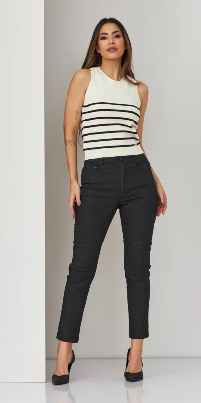 CALÇA DE SARJA SKINNY RESINADA