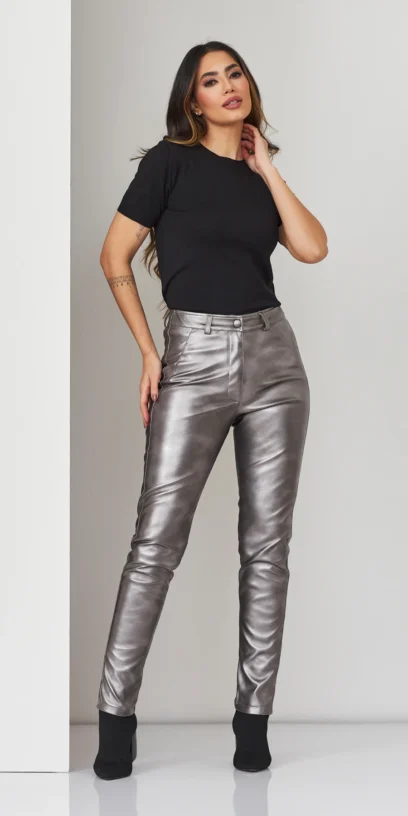 CALÇA SKINNY NEOCOURO METALIZADO