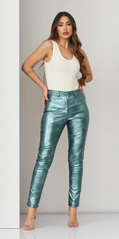 CALÇA SKINNY NEOCOURO METALIZADO