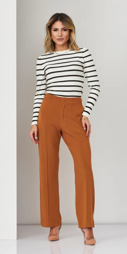 BLUSA TRICOT MODAL LISTRADA ABERTURA PUNHO