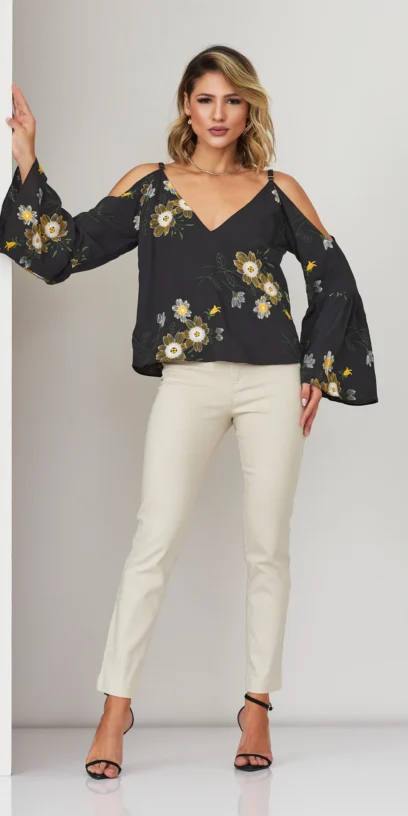 BATA BORDADO FLORAL MANGAS LONGAS