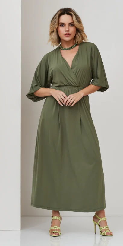 VESTIDO TRANSPASSE COM MANGAS LONGAS