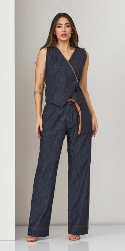CALÇA ALFAIATARIA JEANS COM CINTO