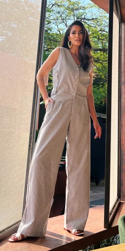 CALÇA WIDE-LEG  LISTRADA