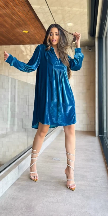 VESTIDO VELUDO MANGAS LONGAS