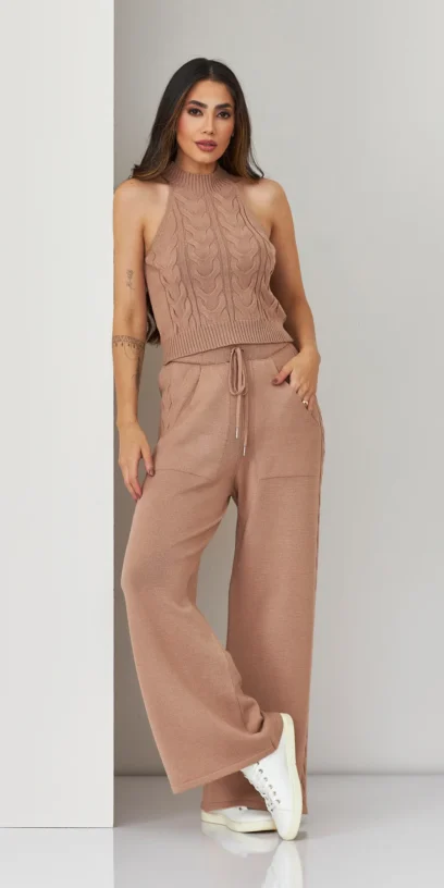 CALÇA TRICOT TRANÇAS LATERAIS