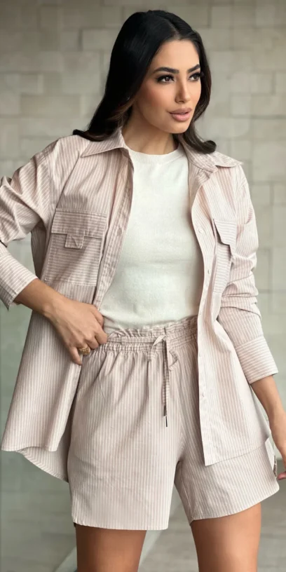 CAMISA LISTRADA COM BOLSOS