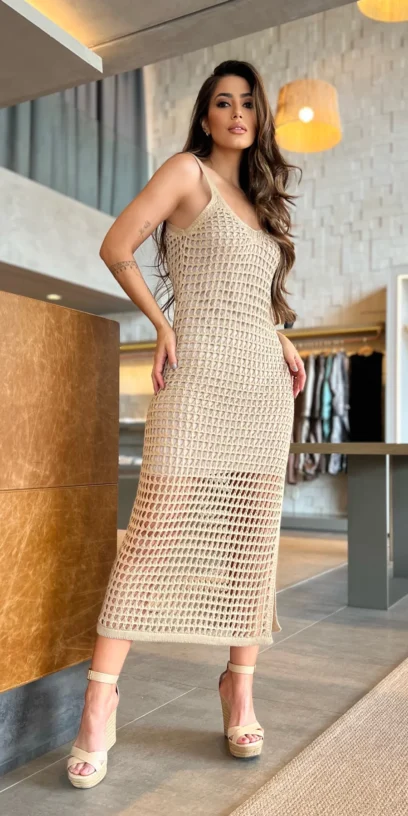VESTIDO TRICOT PONTO REDE