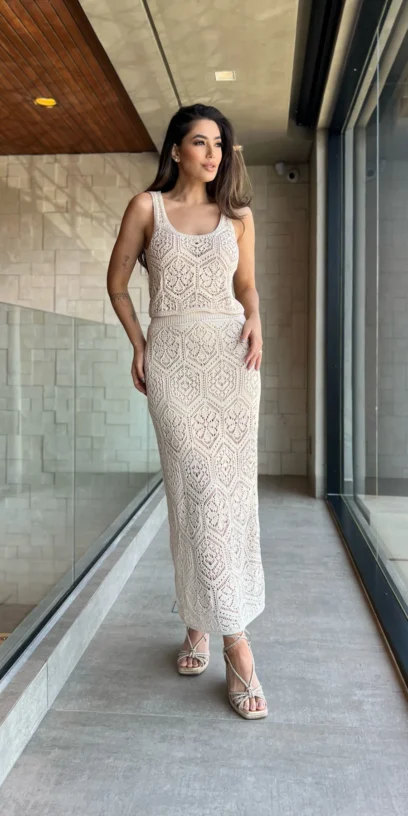 SAIA MIDI TRICOT RENDADA CROCHET