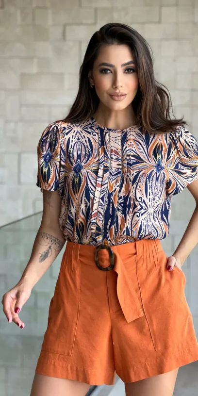 SHORT DE LINHO COM NERVURAS