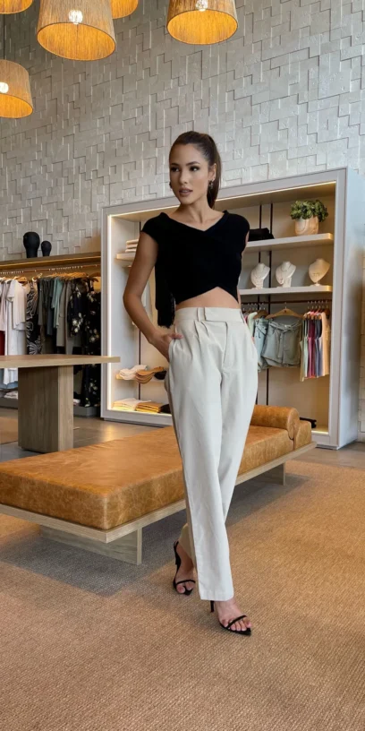 CALÇA  RETA DE SARJA