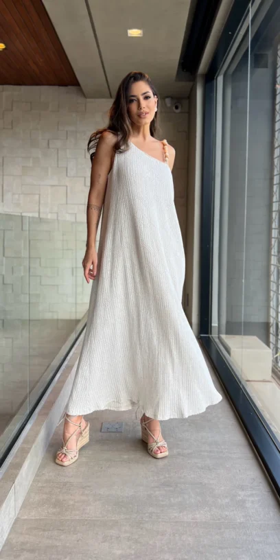 VESTIDO ASSIMÉTRICO COM CORDÃO