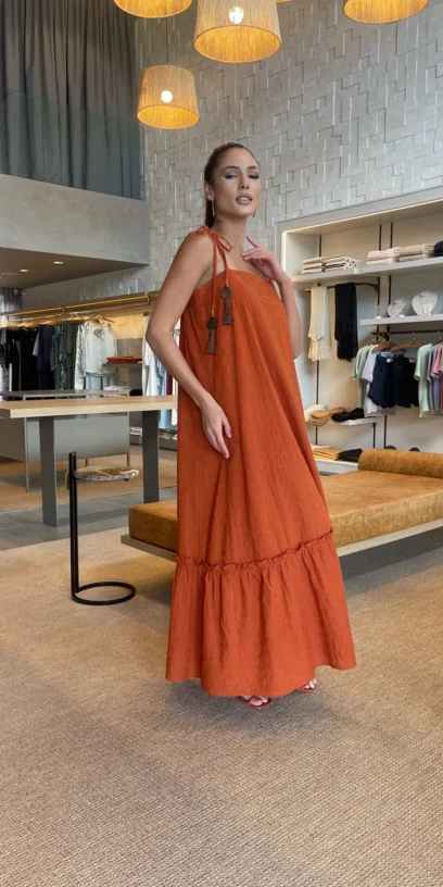 VESTIDO ALGODAO BORDADO COM TASSEL