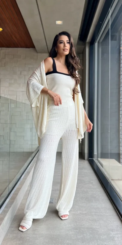 CALÇA TRICOT MODAL RENDADA