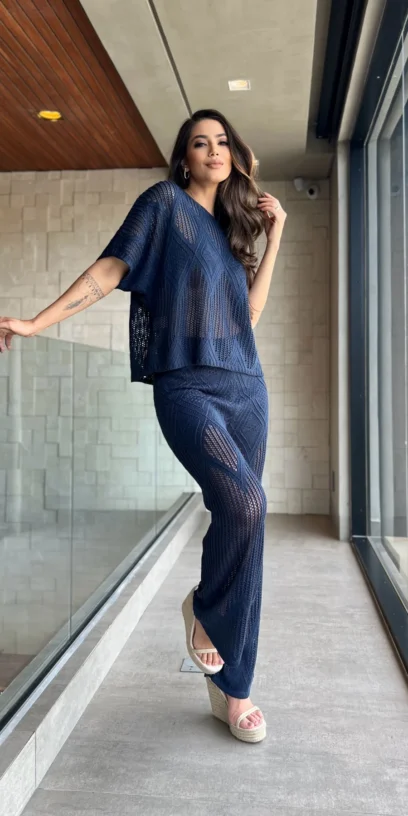 CALÇA TRICOT RENDADA CROCHET