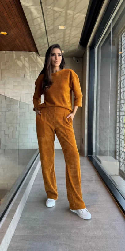 CALÇA MALHA VELUDO COTELÊ DAMASCO