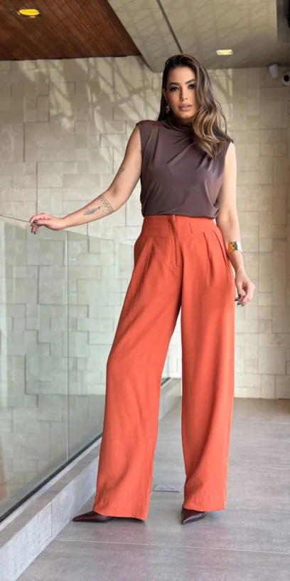 CALÇA WIDE LEG PESPONTOS FRENTE