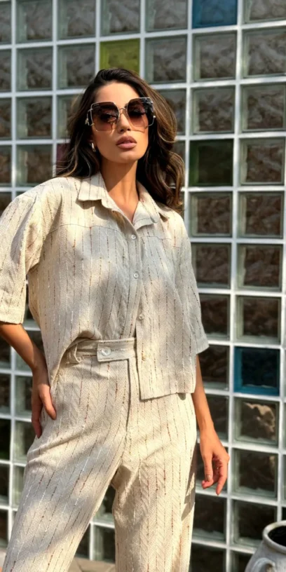 CAMISA CROPPED LINHO LISTRADO