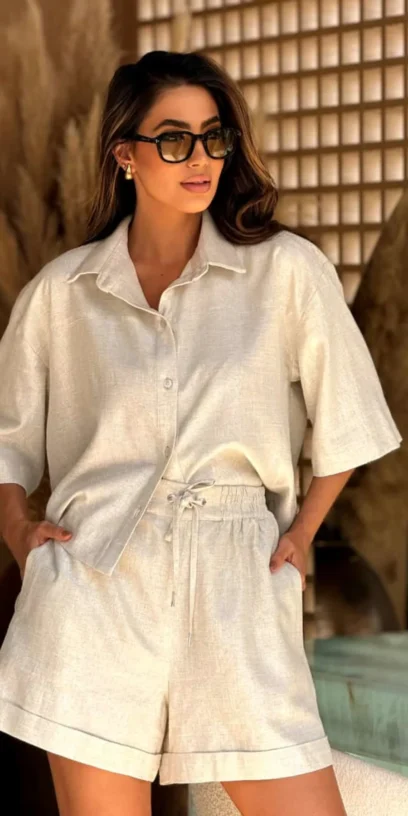 CAMISA CROPPED LINHO METALIZADO
