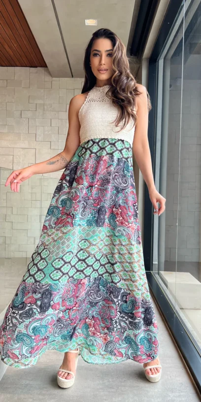 VESTIDO LONGO  FRENTE CROCHET