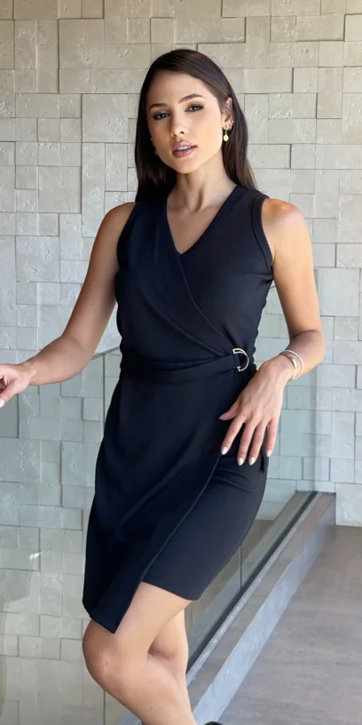 VESTIDO MALHA CANELADA COM METAIS