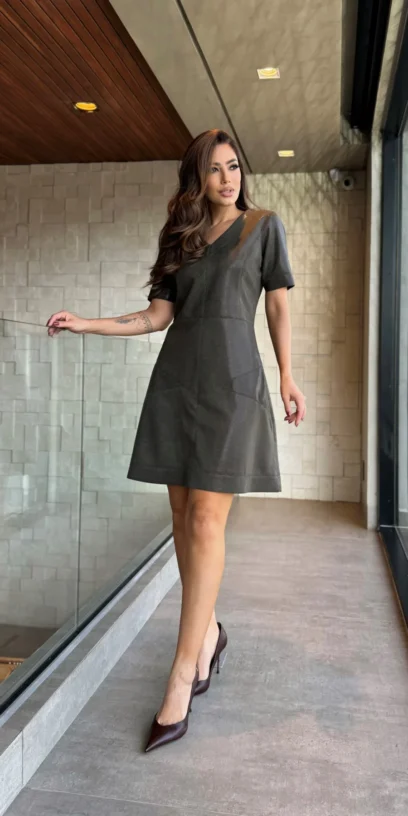 VESTIDO CURTO MALHA CAVIAR MILITAR