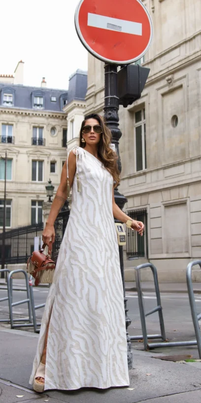VESTIDO JACQUARD DECOTE ASSIMÉTRICO