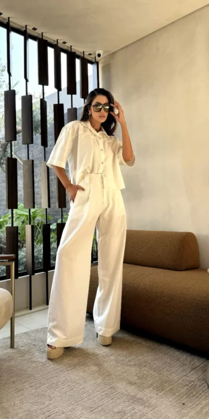 CALÇA WIDE LEG LINHO OFF WHITE
