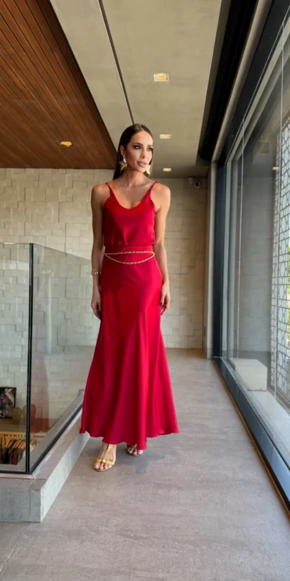 SAIA MIDI CETIM SALSA RED
