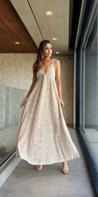 VESTIDO LONGO DE TRICOT DECOTE V