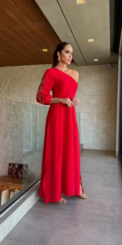 VESTIDO LONGO ARGOLAS MANGA