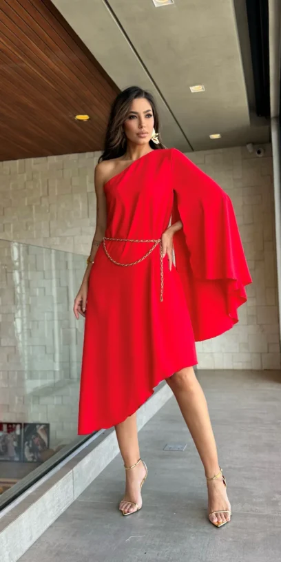 VESTIDO ASSIMETRICO VERMELHO FOGO