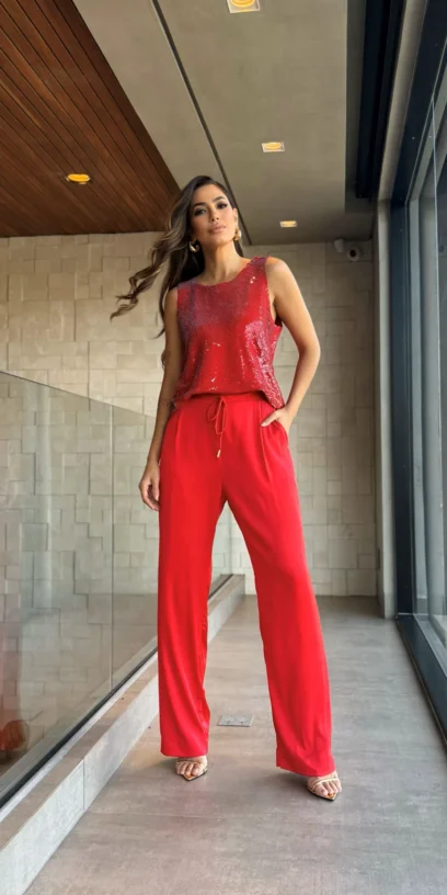 CALÇA DE CETIM SALSA RED