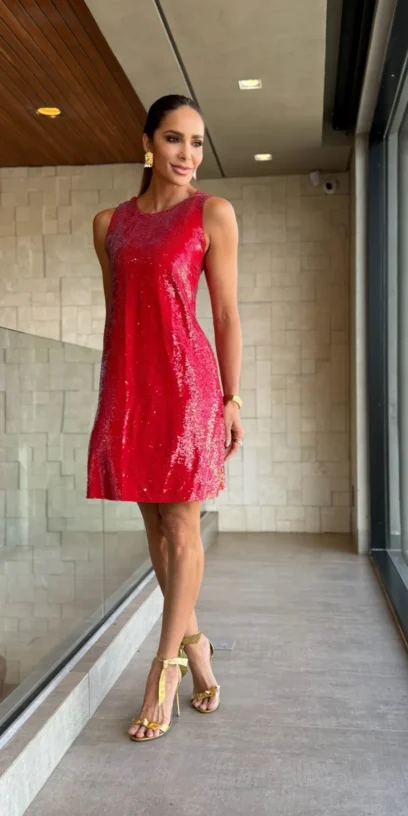 VESTIDO CURTO PAÊTE VINIL BORDADO