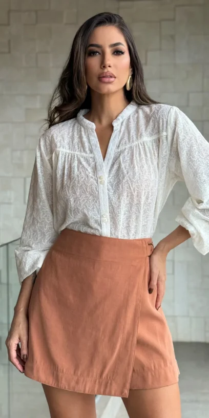 CAMISA BORDADO MINI FOLHAS