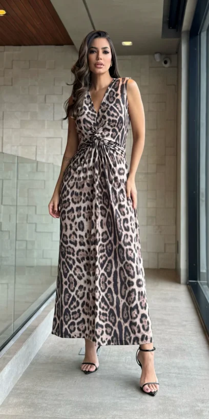 VESTIDO DE NÓ FRONTAL ANIMAL PRINT