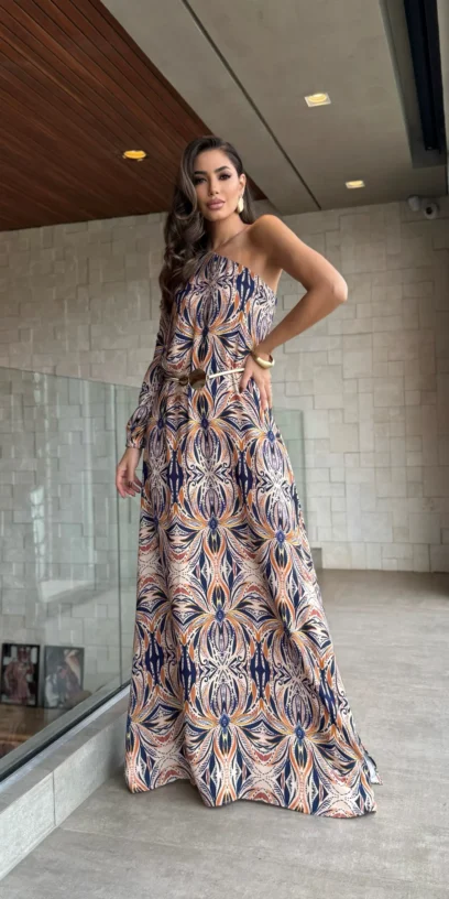 VESTIDO ESTAMPADO ARGOLAS MANGA