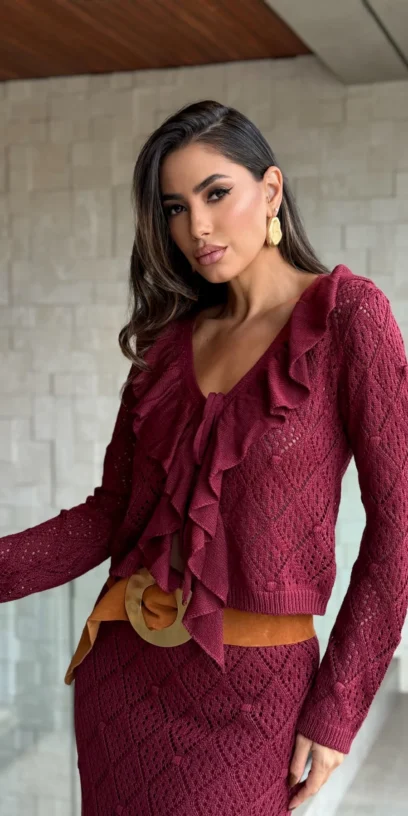 CARDIGAN TRICOT RENDADO COM BORDADO