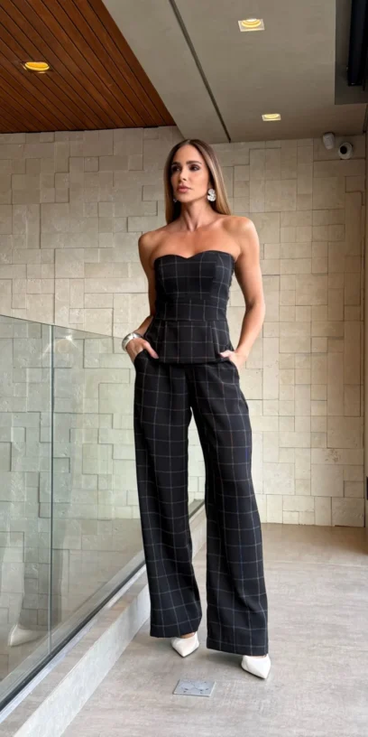 CALÇA PANTALONA GEOMÉTRICO P&B
