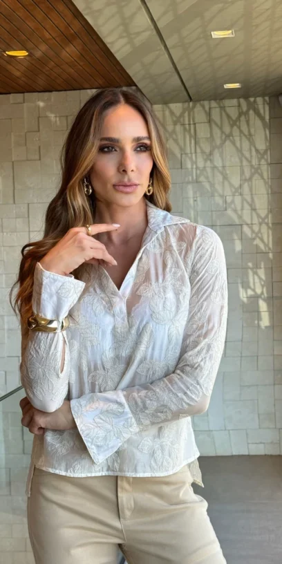 CAMISA VOIL DE VISCOSE BORDADA