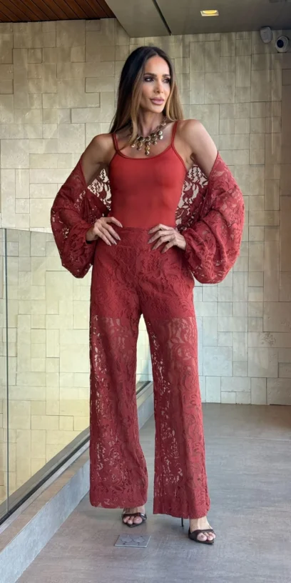 CALÇA PANTALONA DE RENDA TERRACOTA