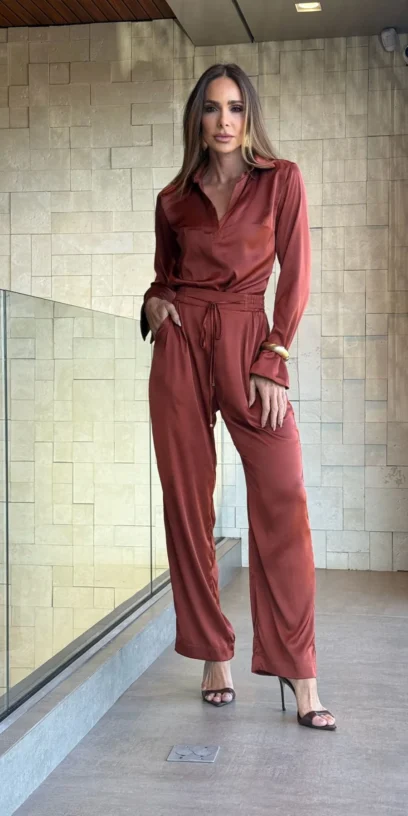 CALÇA CETIM ESSENCIAIS TERRACOTA