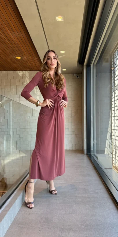 VESTIDO NÓ FRONTAL MANGAS 7/8
