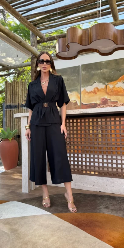 CALÇA PANTACOURT DE LINHO PRETO